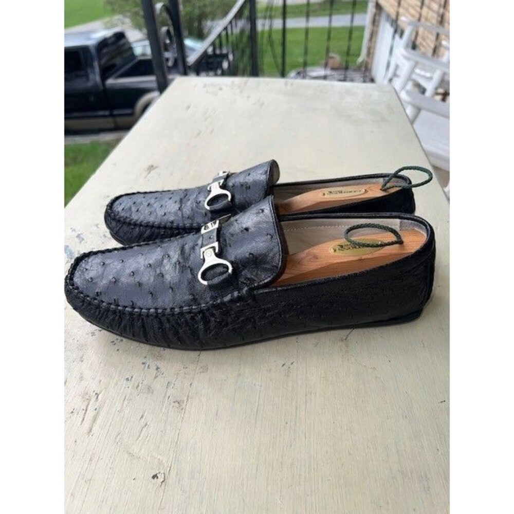 Fennix Italy 3515 Genuine Ostrich Black Bit Style Handcrafted Leather Lined Loaf - Picture 5 of 12